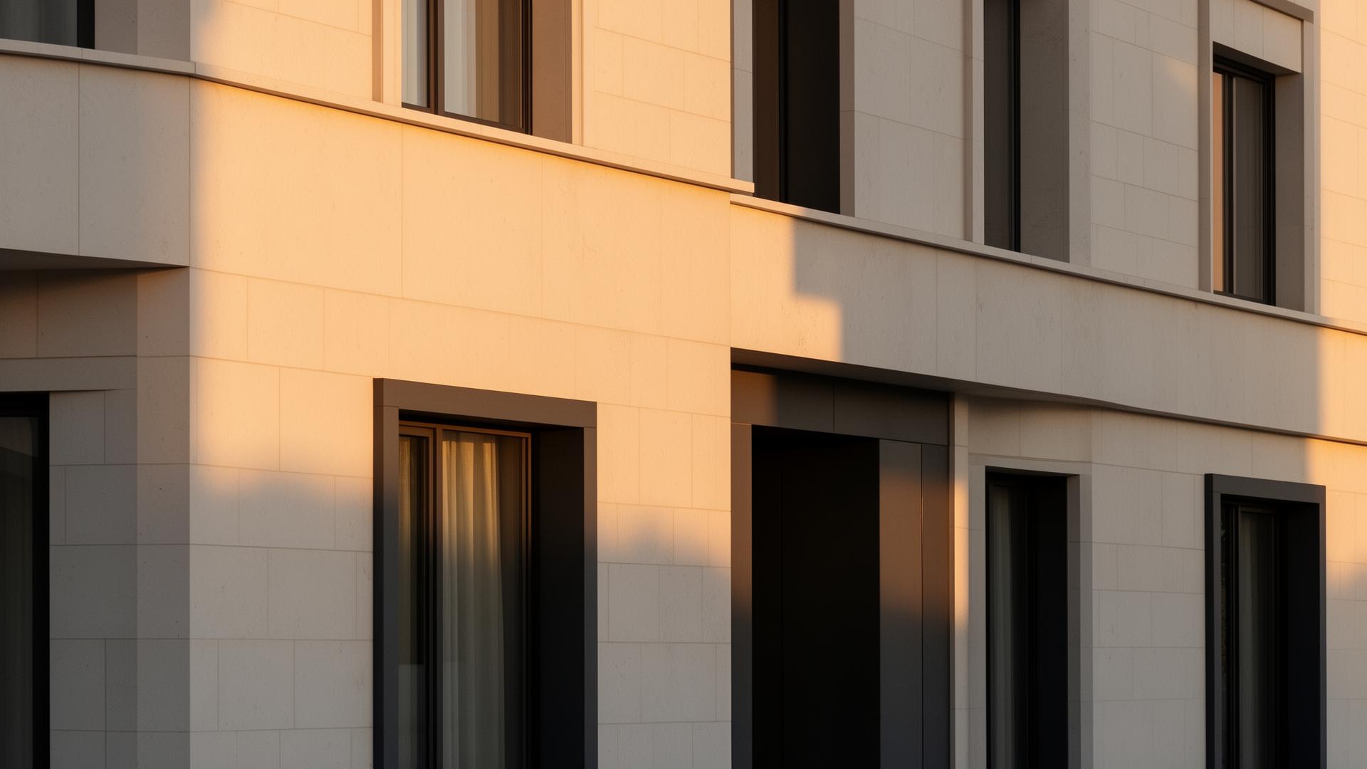 Modern residential building at golden hour
